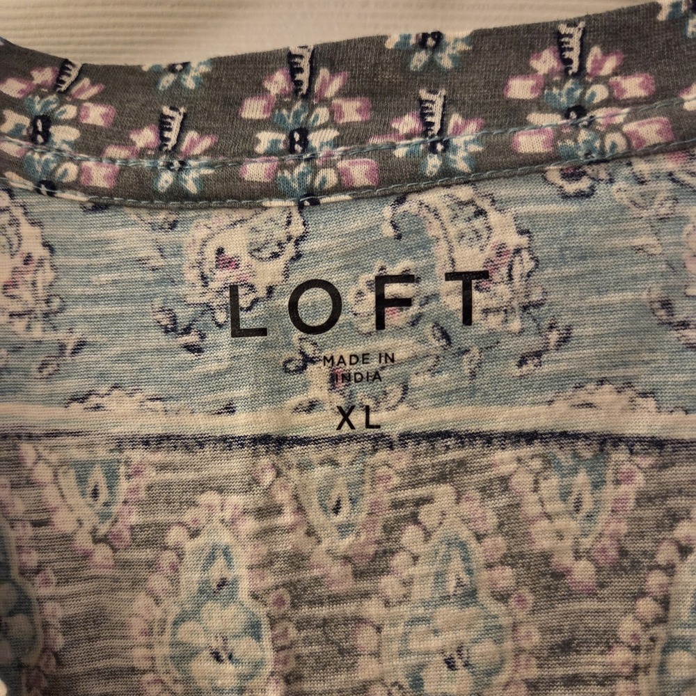 Loft sz XL floral geo print short slv t-shirt NWT boho casual garden spring - Picture 2 of 11